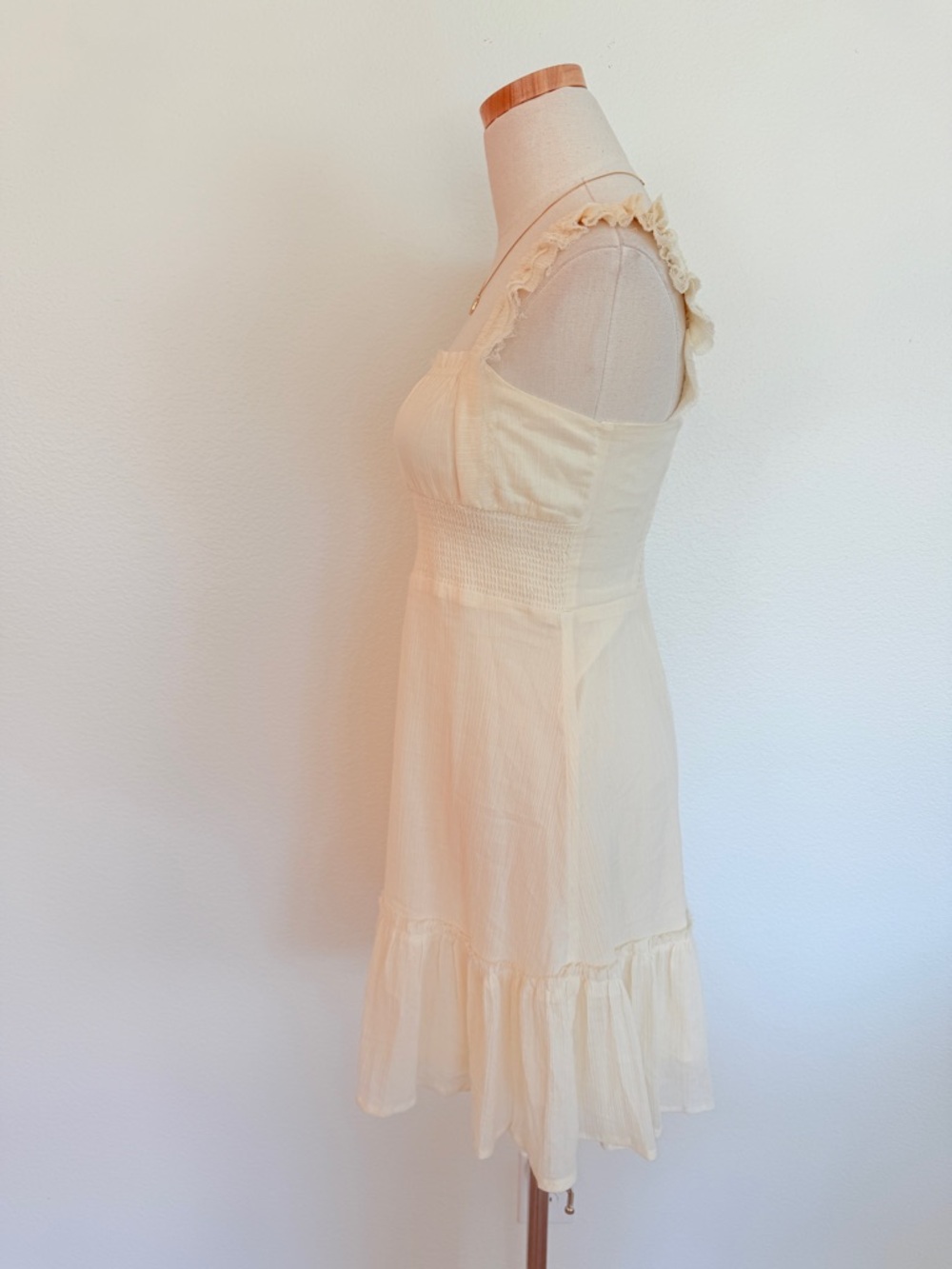 ☁️ Urban Outfitters Festival Square Neck Ruffle Mini Dress Ivory White XS - Picture 7 of 13